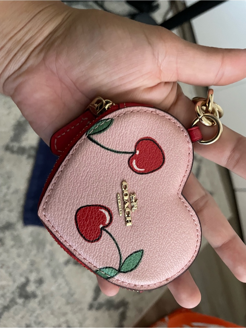 Coach Pink Cherry Heart Coin Pouch